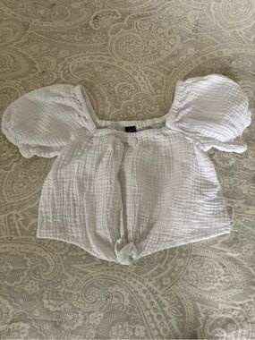 Old Navy Girls White Cotton Gauze Puff-Sleeve Crop Top